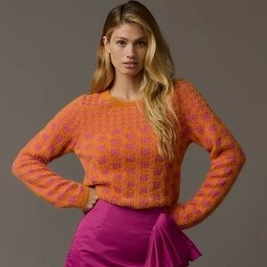 MAEVE Houndstooth Fuzzy Sweater